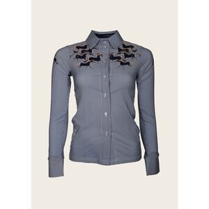 New With Tags Espoir Running‎ Horses Navy Ladies' Button Sun Shirt Size Small